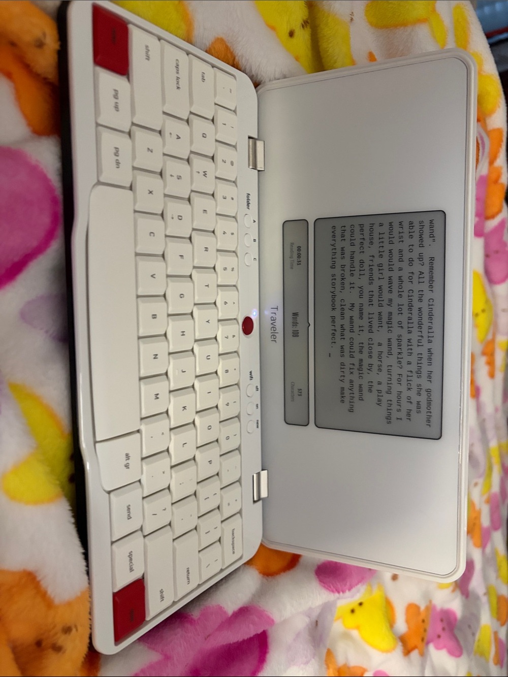 Travelon White Bluetooth Tablet Keyboard Case with Red Accent Keys and LED